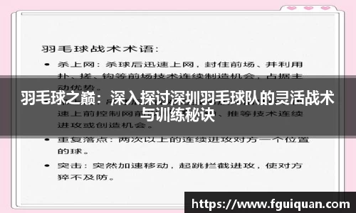 羽毛球之巅：深入探讨深圳羽毛球队的灵活战术与训练秘诀